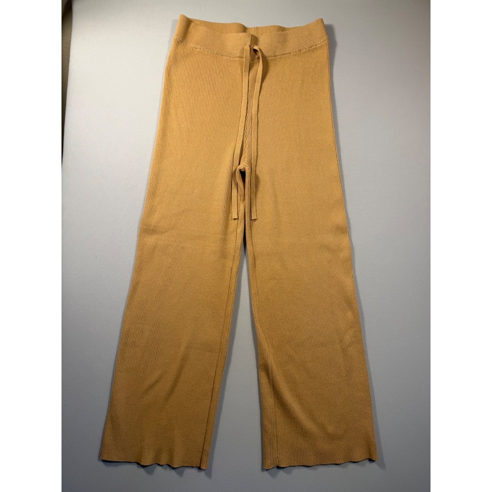 Nanette Lepore Camel Tan Ribbed Knit Wide Leg Drawstring Lounge Pants Medium